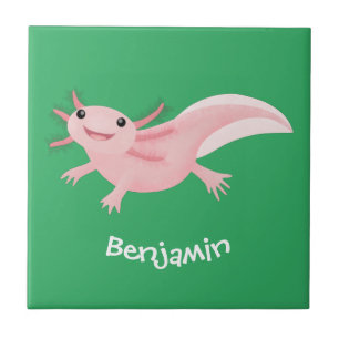 Cute rosa lycklig axolotl kakelplatta
