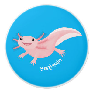 Cute rosa lycklig axolotl knopp