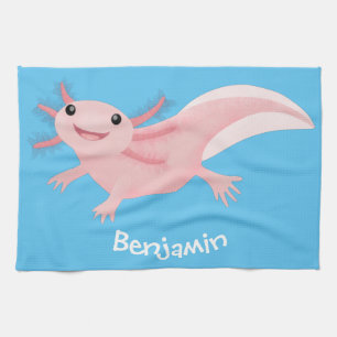 Cute rosa lycklig axolotl kökshandduk
