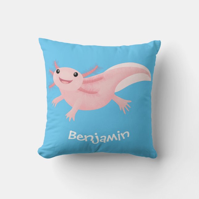 Cute rosa lycklig axolotl kudde (Framsida)