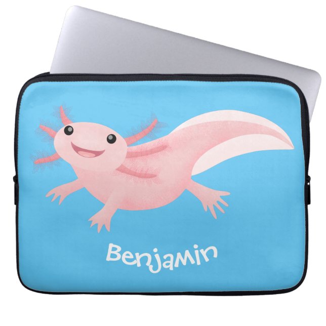Cute rosa lycklig axolotl laptop fodral (Framsidan)