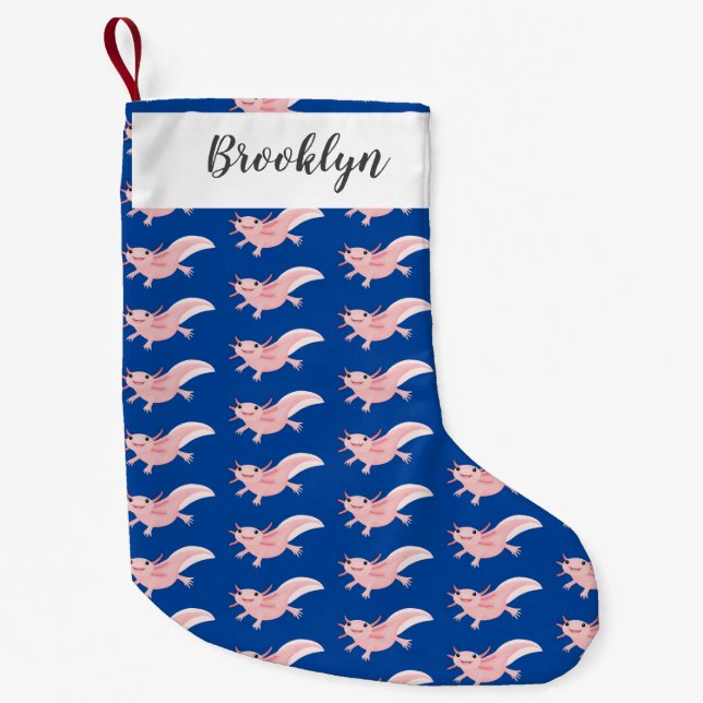 Cute rosa lycklig axolotl liten julstrumpa (Framsidan)