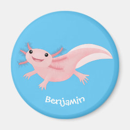 Cute rosa lycklig axolotl magnet