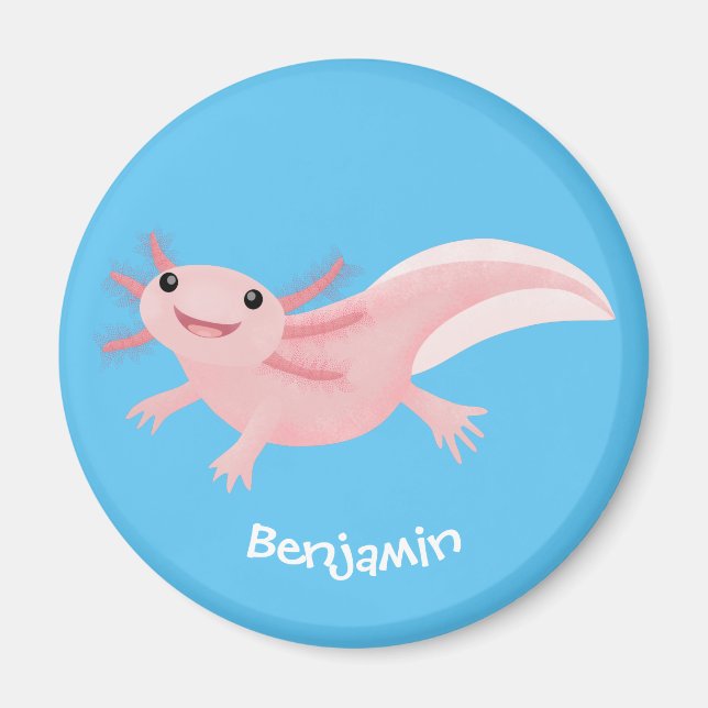 Cute rosa lycklig axolotl magnet (Framsidan)