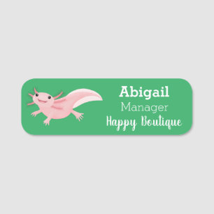 Cute rosa lycklig axolotl namnbricka