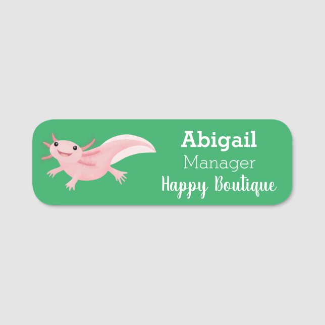 Cute rosa lycklig axolotl namnbricka (Framsida)