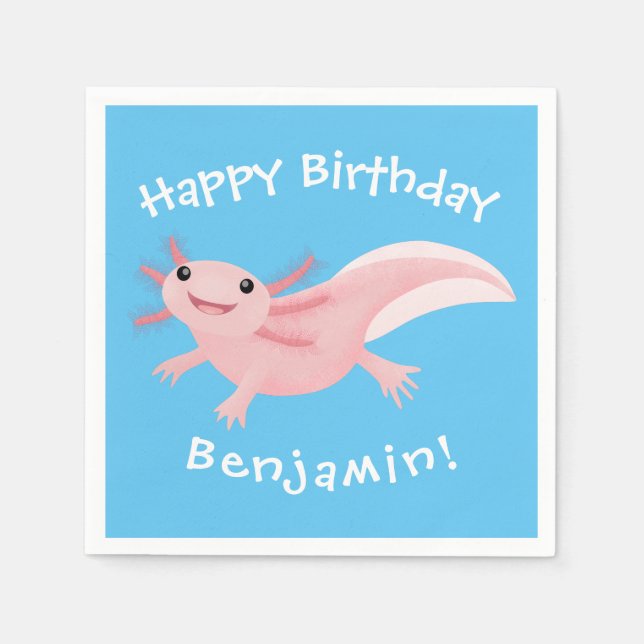 Cute rosa lycklig axolotl pappersservett (Framsidan)