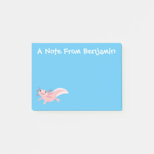Cute rosa lycklig axolotl post-it block