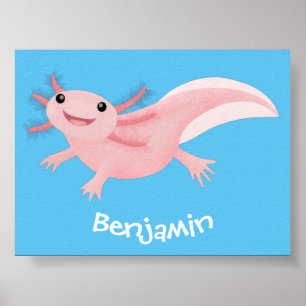Cute rosa lycklig axolotl poster