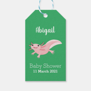Cute rosa lycklig axolotl presentetikett
