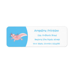 Cute rosa lycklig axolotl returadress etikett