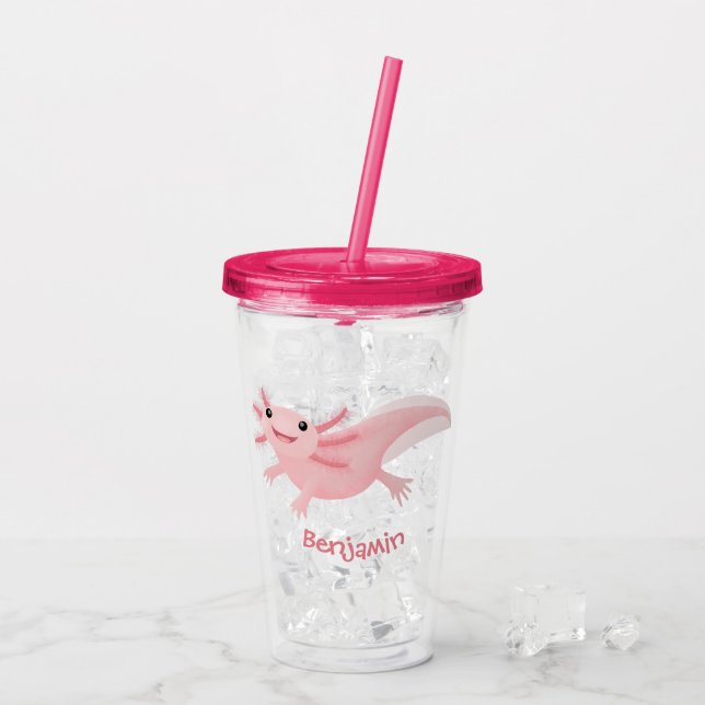 Cute rosa lycklig axolotl take away mugg (Baksida Ice)