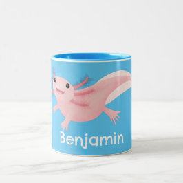 Cute rosa lycklig axolotl Två-Tonad mugg