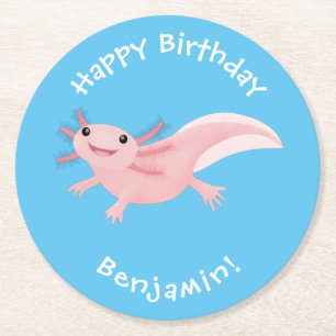 Cute rosa lycklig axolotl underlägg papper rund