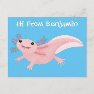 Cute rosa lycklig axolotl vykort