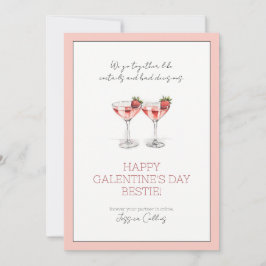Cute Rosa Lycklig Galentine's Day Bestie Cocktails Julkort