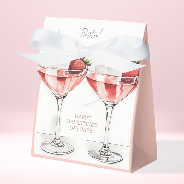 Cute Rosa Lycklig Galentine's Day Jordgubbar BFF Presentaskar (Cute Pink Happy Galentine's Day Strawberries BFF Favor Boxes)