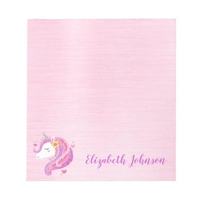 Cute Rosa Magic Glitter Unicorn Ansikte Anteckningsblock (Framsida)