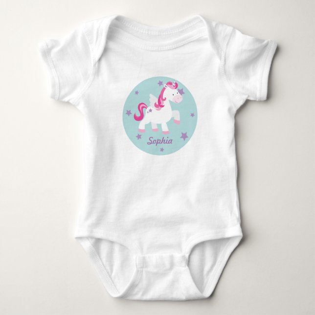 Cute Rosa Magic Unicorn Baby Creeper T-shirt (Framsida)