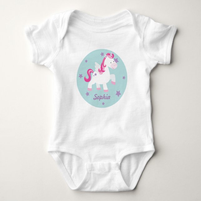 Cute Rosa Magic Unicorn Baby Creeper Tee (Framsida)