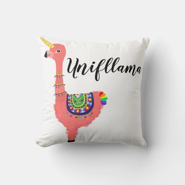 Cute Rosa Magic Unicorn Flamingo Llama Unifllama Kudde (Framsida)
