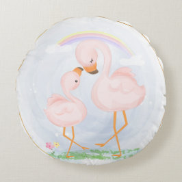 CUTE ROSA MAMMA OCH BABY FLAMINGOS RUND KUDDE