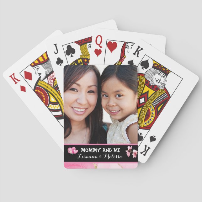 Cute Rosa Mamma och Me Anpassade Namn Casinokort (Baksidan)
