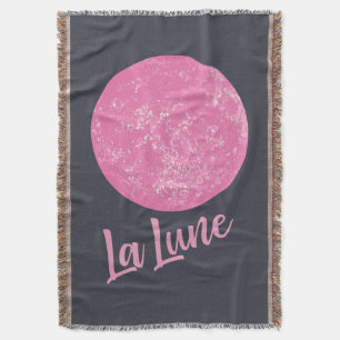 Cute Rosa Måne Illustration Fransk La Lune Blue Filt