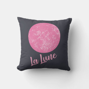 Cute Rosa Måne Illustration Fransk La Lune Blue Kudde