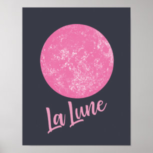 Cute Rosa Måne Illustration Fransk La Lune Blue Poster