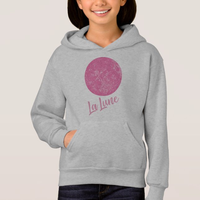 Cute Rosa Måne Illustration Fransk La Lune Quote T Shirt (Framsida)