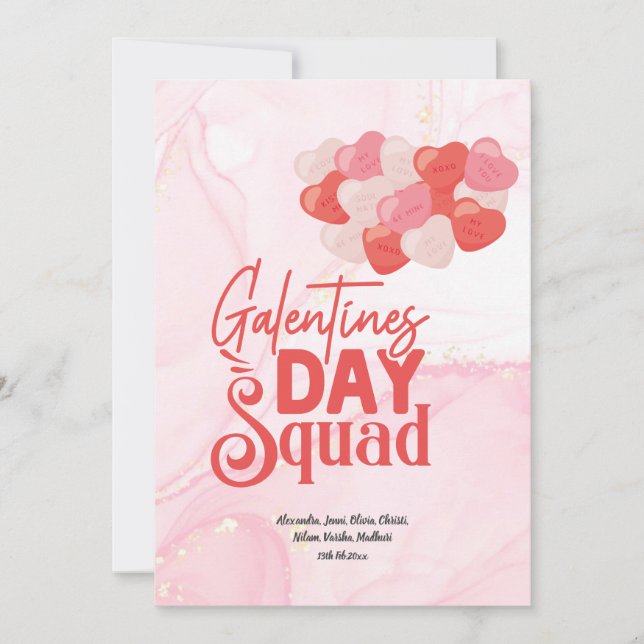 Cute Rosa Marble Glitter Galentine's Day Inbjudningar (Framsida)