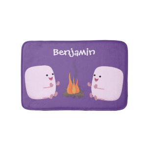 Cute rosa marshmallow efter tecknad av lägerbrand badrumsmatta