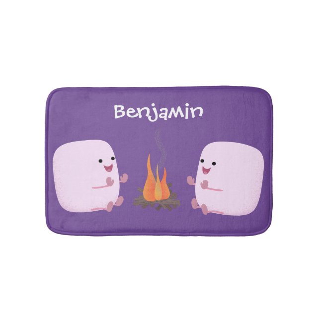 Cute rosa marshmallow efter tecknad av lägerbrand badrumsmatta (Framsidan)