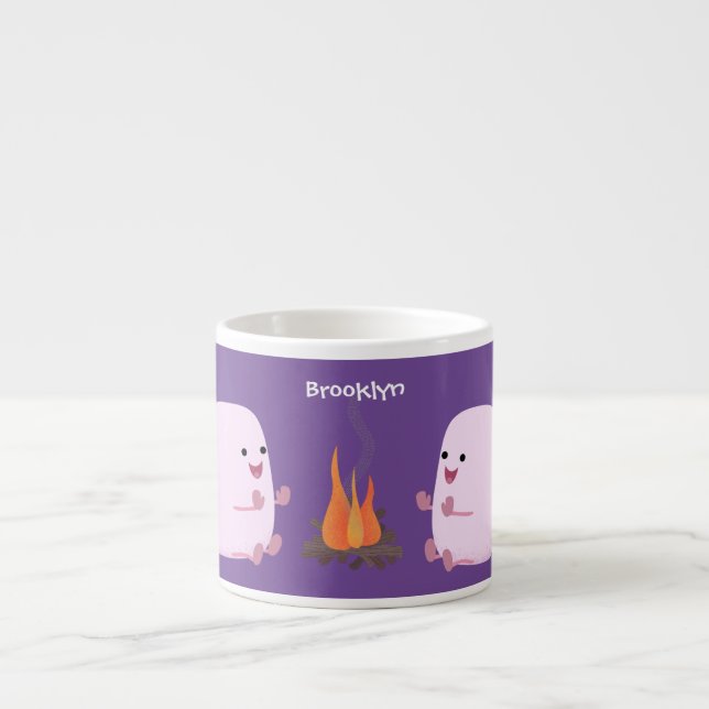 Cute rosa marshmallow efter tecknad av lägerbrand espressomugg (Framsidan)