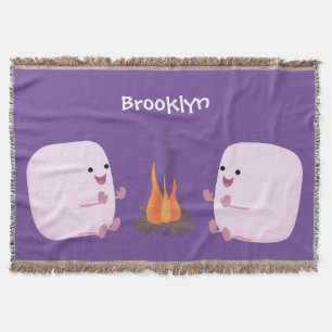 Cute rosa marshmallow efter tecknad av lägerbrand filt