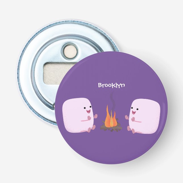 Cute rosa marshmallow efter tecknad av lägerbrand flasköppnare (Framsidan)