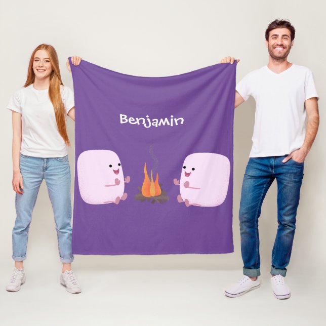 Cute rosa marshmallow efter tecknad av lägerbrand fleecefilt (På plats)