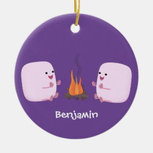 Cute rosa marshmallow efter tecknad av lägerbrand julgransprydnad keramik