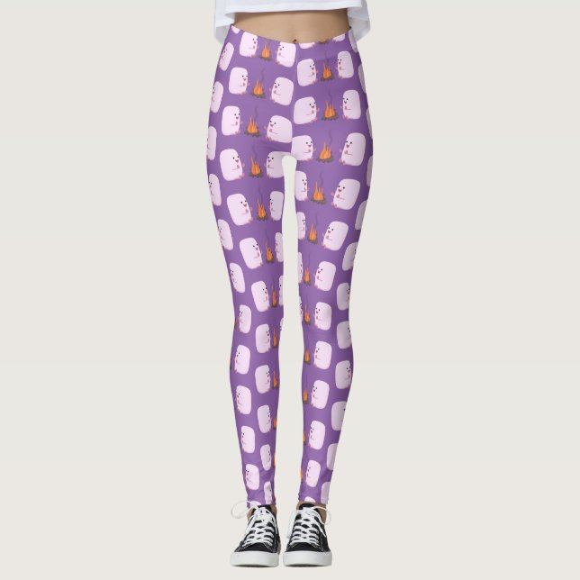 Cute rosa marshmallow efter tecknad av lägerbrand leggings (Framsida)