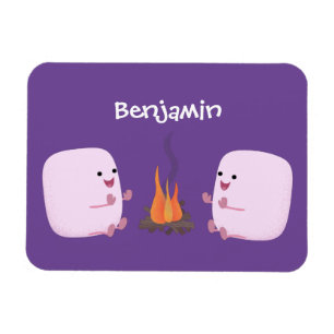 Cute rosa marshmallow efter tecknad av lägerbrand magnet