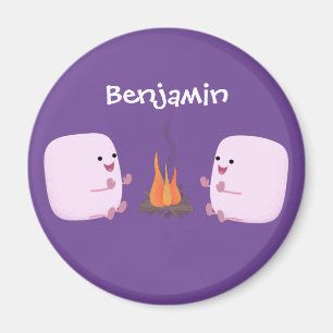 Cute rosa marshmallow efter tecknad av lägerbrand magnet