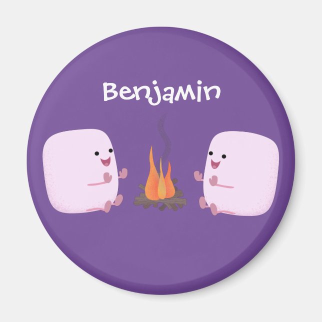 Cute rosa marshmallow efter tecknad av lägerbrand magnet (Framsidan)