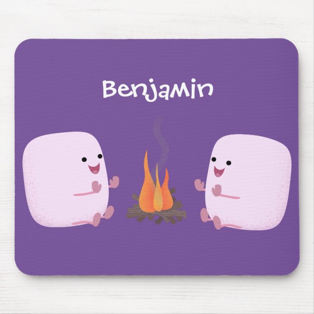 Cute rosa marshmallow efter tecknad av lägerbrand musmatta (Framsidan)