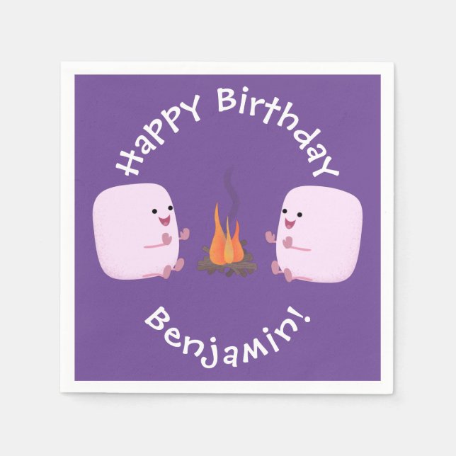 Cute rosa marshmallow efter tecknad av lägerbrand pappersservett (Framsidan)