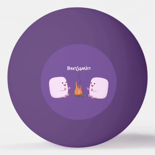 Cute rosa marshmallow efter tecknad av lägerbrand pingisboll (Framsidan)