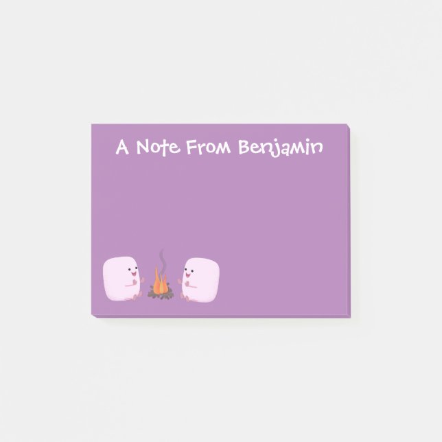 Cute rosa marshmallow efter tecknad av lägerbrand post-it block (Framsida)