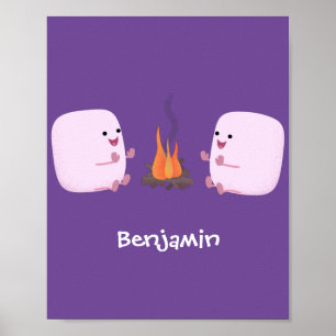 Cute rosa marshmallow efter tecknad av lägerbrand poster