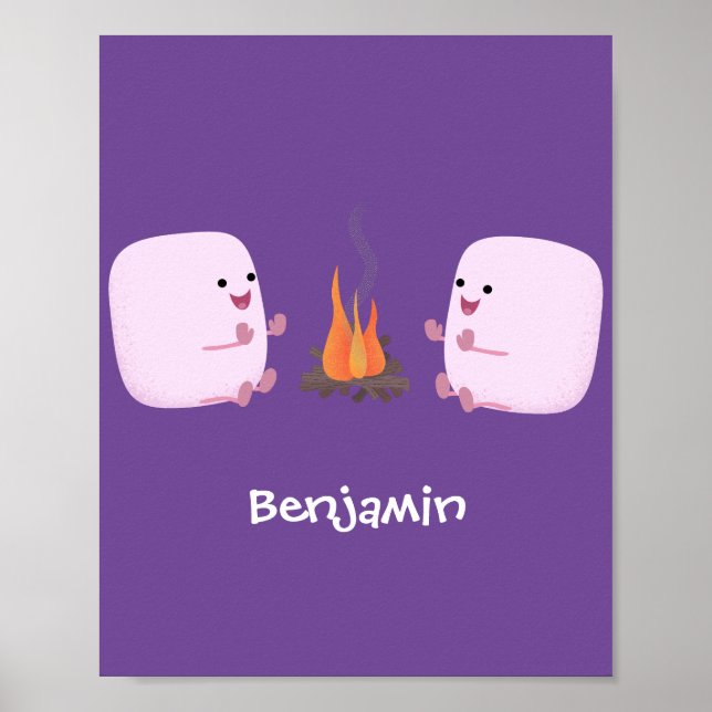 Cute rosa marshmallow efter tecknad av lägerbrand poster (Framsidan)