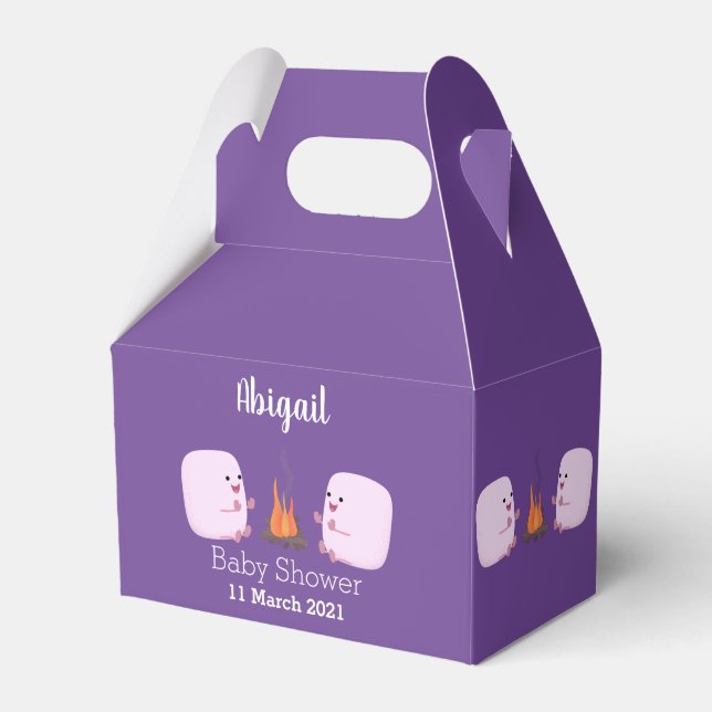 Cute rosa marshmallow efter tecknad av lägerbrand presentaskar (Framsidan Sidan)
